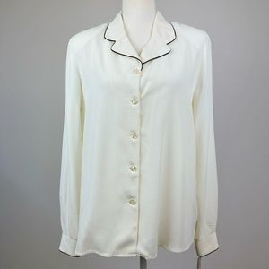 Vintage Blouse Contrast Trim Collar Ivory NWT Deadstock Norton McNaughton US 10.